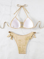 Sparkling Halter Bra Cup Bikini Women Swimwear Female Swimsuit Two-pieces Bikini Set Metal Rings Bather Bathing Suit Swim Lady