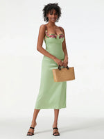 Satin Sling Bodycon Long Dress Women Flower Embroidery Sleeveless Spaghetti Strap Cocktail Dress Summer Party Club Skinny Dress