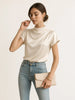 Mock Neck Short Sleeve Satin Blouse test