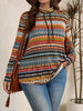 Plus Size Drawstring Printed Mock Neck Long Sleeve Top test