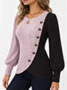Full Size Color-Block Ribbed Knit Top with Decorative Side Buttons Plus Size test