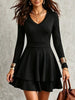V-Neck Long Sleeve Layered Ruffle Mini Dress test