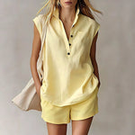 Women's Casual Sleeveless Cardigan Top & Shorts Set | Two-Piece Summer Outfit