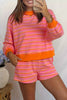 Stripe Color Block Trim Long Sleeve Pullover Pocketed Shorts 2pcs Set test