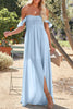 Off Shoulder Ruched Bust Sheer Slit Maxi Dress test