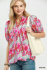 Umgee Abstract Print Puff Sleeve Top