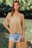 Openwork Round Neck Half Sleeve Knit Top test