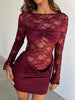 Lace Sheer Cutout Back Long Sleeve Ruched Dress test
