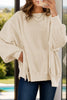 Slit Waffle-Knit Round Neck Long Sleeve Top test