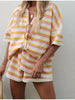 Colorful Striped Button Up Top and Shorts Sweater Set test