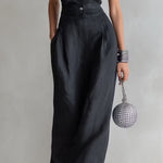 Women's Structured Sleeveless V-Neck Single-Breasted Vest & Wide-Leg Pleated Trousers Set