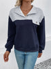 Perfee Textured Contrast Half Button Sweatshirt