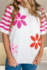 Flower Pattern Round Neck Half Sleeve Knit Top test