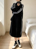 Casual Quarter‑Zip Mock Neck Side Stripe Midi Sweatshirt Dress test