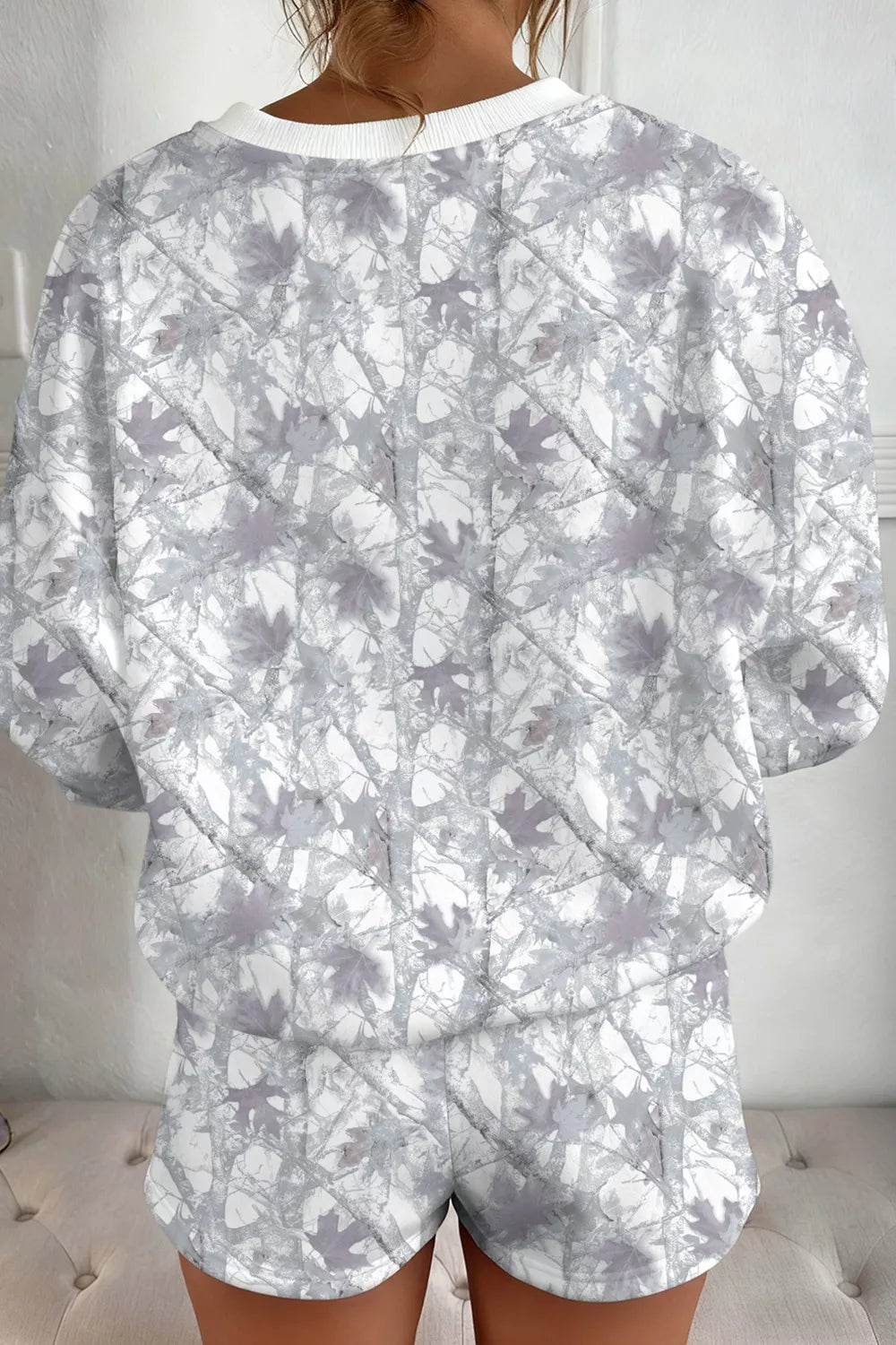 Abstract Woodland Camo Print Baggy Pullover Drawstring Shorts Set - Shopimist