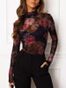 Floral Print Sheer Mesh Long Sleeve Mock Neck Top test