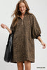 Umgee Leopard Print Quarter Zip Puff Sleeve Mini Dress test