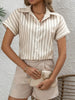 Striped Collared Neck Short Sleeve Shirt test
