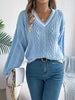 V-Neck Cable Knit Sweater with Striped Trim test