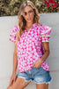 Printed V-Neck Flounce Sleeve Blouse test