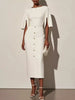 Slit Sleeve Midi Dress with Decorative Button test