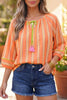 Stripe Tassel Tie Neck Bracelet Sleeve Cotton Blouse test