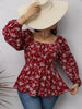 Floral Print Square Neck Long Sleeve Peplum Blouse