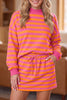 Stripe Color Block Patchwork Mock Neck Pullover Drawstring Mini Skort Set test