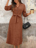 Long Sleeve Button Front Belted Midi Dress test