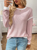 Ribbed Contrast Trim Long Sleeve Top