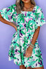 Floral Print Shirred Square Neck Loose Fit Mini Dress test