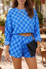 Plaid Checkered Long Sleeve Crop Top Elastic Waist Shorts Two Piece Set test