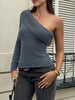 One-Shoulder Ribbed Trim Fuzzy Sweater test