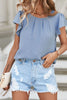 Solid Color Flounce Sleeve Pleated Round Neck Blouse test