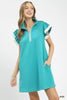 Umgee Zip-Neck Flutter Sleeve Dress