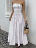 Strapless Polka Dot Ruched Maxi Dress test