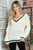 Contrast Trim V-Neck Long Sleeve Sweater test