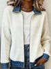 Full Size Denim-Collar Ribbed Knit Zip-Up Jacket Plus Size test
