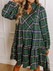 Plaid Frilly Collar Long Sleeve Shift Mini Dress