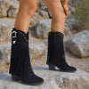 Fringe Round Toe Block Heels Boots test