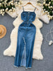 Sleeveless Frayed Hem Slit Denim Dress