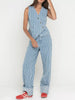 Striped Button Up Sleeveless Top and Jeans Denim Set test