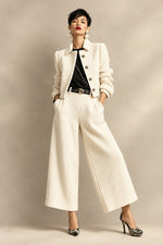Women's Textured Cropped Jacket & Wide-Leg Pants Set