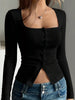 Slit Square Neck Long Sleeve T-Shirt test