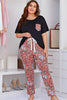 Plus Size Contrast Round Neck Tee and Floral Pants Lounge Set test