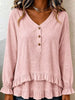 V-Neck Long Sleeve Ruffled Hem Blouse test