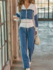 Full Size Studded Denim Patchwork Hoodie and Joggers Set Plus Size test