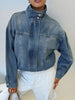 Washed Stand-Up Collar Denim Jacket test