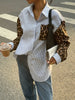 Leopard Print Sleeve Striped Button-Down Shirt test