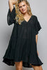 POL Ruffle Shirred V-Neck Short Sleeve Cotton Dress test
